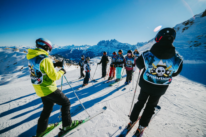 Evolution 2 Avoriaz ski school students on the ski slopes