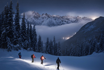 Night snowshoeing